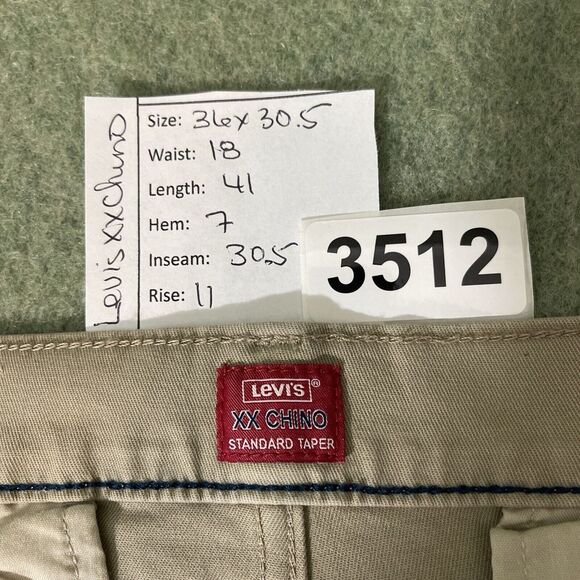 Levi's Chino Pants Men XX 36X30.5 Tan Relaxed Taper Mid Rise Office Chore Casual - Picture 4 of 11